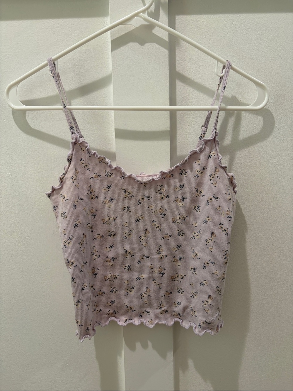 Hollister Floral Ruffle Trim Lavender Ribbed Cami Tank Top
